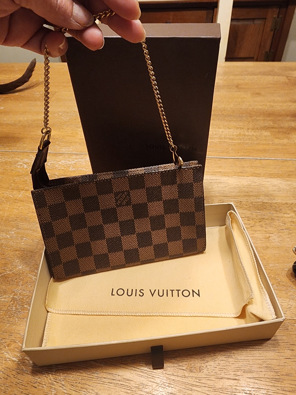 Louis Vuitton Damier Ebene Marais Bucket Pouchette brown checkered Canvas